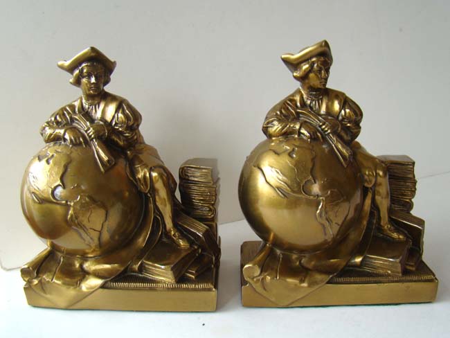 A pair of Christopher Columbus antique bookends circa 1935